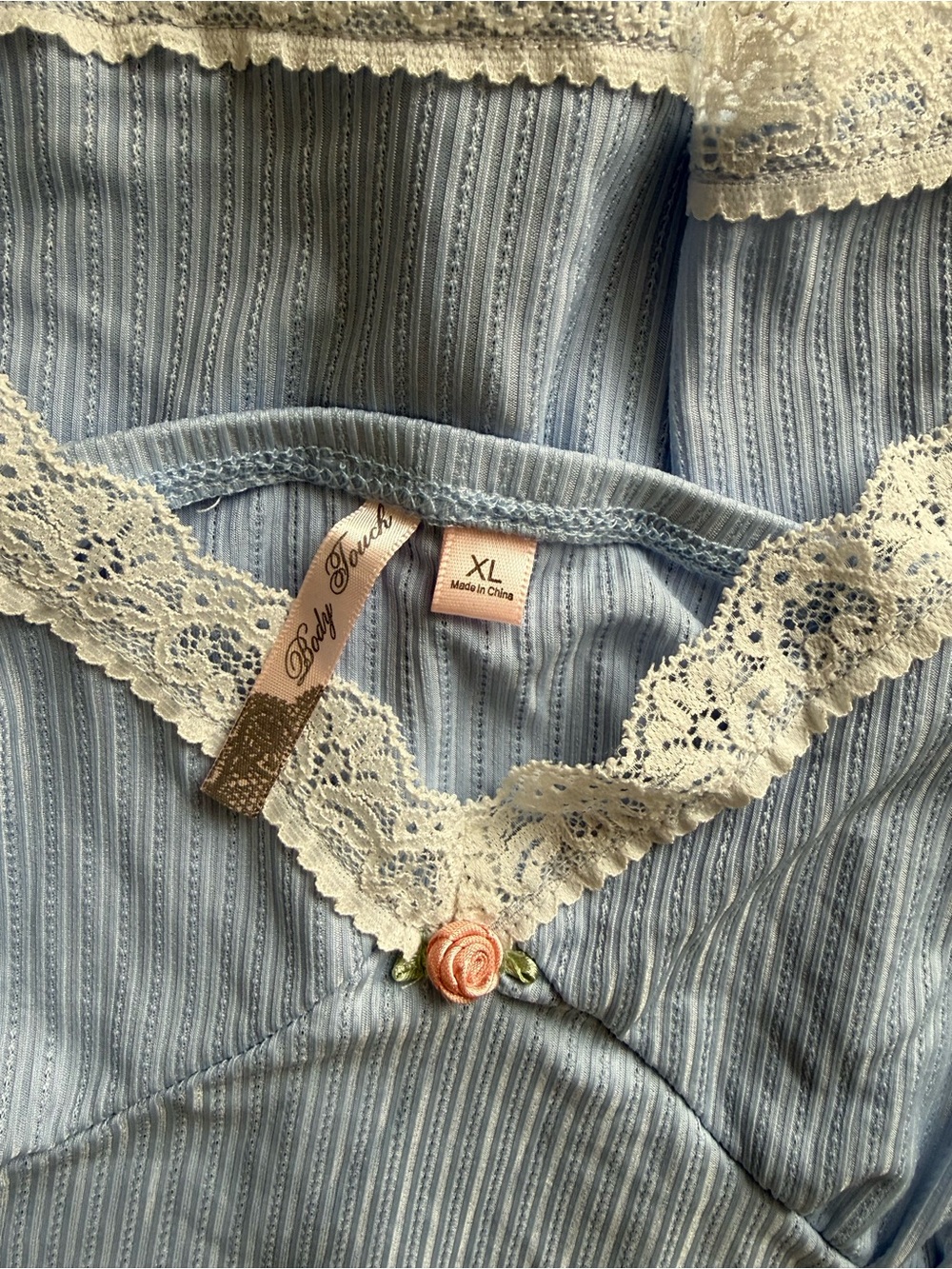 Light Blue Lace-Trim Chemise Slip with Delicate Detail - Picture 5 of 9